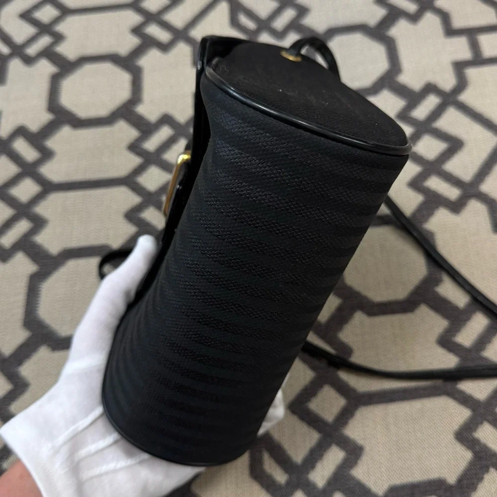 Fendi Vintage Striped Pequin Black Canvas Leather Small Mini Crossbody Bag Purse - Picture 10 of 17